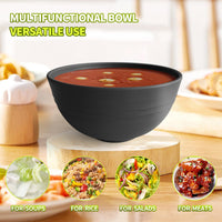 1 x RAW Customer Returns Hobein Bowl, Plastic Bowl, Set of 6, 25 OZ Cereal Bowls, Salad Bowls, 750ml Unbreakable Cereal Bowls, PP Plastic Bowl, Bowl 6psc-Black  - RRP €17.14