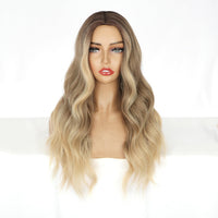 1 x RAW Customer Returns PORSMEER Women s Ombre Brown to Blonde Wig with Dark Roots Synthetic Hair Natural Wig Long without Bangs Wavy Curly Brown Wig for Women 26 Inches Party or Daily - RRP €21.17