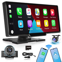 1 x RAW Customer Returns Hikity Wireless Carplay Android Auto Display 9.3 inch HD Portable Touchscreen Monitor with Bluetooth Voice Control Dashcam Front and Rear View Camera FM Transmitter 64G SD Card - RRP €106.38