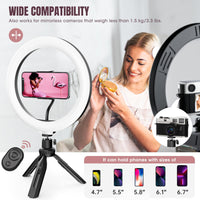 1 x RAW Customer Returns RealPlus 10 Ring Light with Bluetooth Controller, Ring Light Cell Phone with Tripod Cell Phone Camera Tripod for Selfie, Video, Makeup, TikTok, YouTube, Instagram, Streaming Light, Gift for Women - RRP €26.46