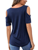 1 x RAW Customer Returns Beluring Women s Casual T-Shirt Off Shoulder Top V-Neck Solid Color Summer Basic Shirt Royal Blue L - RRP €24.0