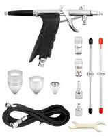 1 x RAW Customer Returns QWORK Airbrush Kit Airbrush Gun System - Nozzles 0.3 mm 0.5 mm 0.8 mm - Paint Cup 2 cc 5 cc 13 cc - Hose Length 1.8 m - RRP €40.33