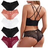 1 x RAW Customer Returns Zhiaek Pack of 5 Sexy Lace Panties for Women Thong Women Sexy Chic Tanga Female Underwear Lingerie Shorties Hipster Stretch Ultra Thin Briefs S-XL - RRP €22.8