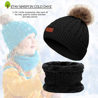 1 x RAW Customer Returns JFAN Children s Winter Knitted Hat with Pom Warm Ski Cap Bobble Hat Single Ball Knitted Hat Bib Winter Set Black 2 - RRP €27.6