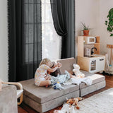 1 x Brand New MIULEE curtains with pompoms - pretty black transparent curtains for children s rooms girls, 2 pieces curtain with pompoms with rod pull-through, transparent curtain with pompoms, each H 260 x W 140cm - RRP €33.01