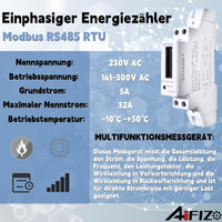 1 x RAW Customer Returns AIFIZO electricity meter Modbus RS485 - single phase - Modbus RS485 RTU, 60A with LCD display backlight, single-phase energy meter, current measuring device, alternating current meter - RRP €23.18