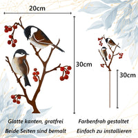 1 x RAW Customer Returns JYUECIAN Bird Garden Stake 60 cm High Painted Bird Garden Decoration for Outdoors, Metal Tits and Berries Outdoor Garden Figures - RRP €13.99