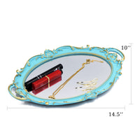 1 x RAW Customer Returns Funerom Vintage 36.8 x 25.4 cm decorative mirror tray, makeup organizer, jewelry organizer, serving tray Blue Oval - RRP €13.1