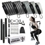 1 x RAW Customer Returns M MOACC Fitness Bands Pilates Bar Set with 5 Resistance Bands 10 20 30 40 50lbs, Resistance Bands Fitness Bands Resistance Bands Set, Resistance Bands Adjustable and Removable - RRP €42.99