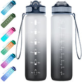 6 x RAW Customer Returns NAVTUE 1 Liter Sports Water Bottle with Straw and Time Markers, Leak-Proof Tritan Drinking Bottle, BPA Free for Fitness Cycling Camping Running, PinkBlue 1L-Black Gray  - RRP €65.94