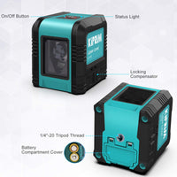 1 x RAW Customer Returns Cross line laser, Kiprim LV1D self-leveling line laser 15M 0.2 mm m, 360 switchable vertical horizontal green laser IP54 dust water protection including 2 AA batteries protective bag - RRP €34.42