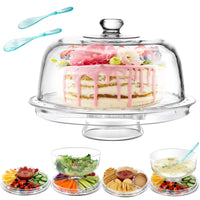 1 x RAW Customer Returns Masthome Cake Stand with Lid Plastic Cake Stand with Reversible Tray and Plastic Dome, Transparent Cake Stand for Cakes, Fruits, Vegetables, Salads, with 2 Spoons - RRP €29.89