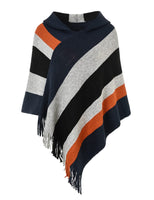 5 x Brand New Ferand Women s Striped Poncho Sweater Versatile Wrap Scarf with Fringes for Fall and Winter - One Size - Hooded Style Navy Blue Black - RRP €164.95