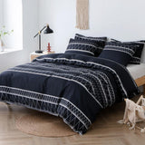 1 x RAW Customer Returns Lekesky bed linen 220x200 3-piece microfiber duvet cover and pillowcase set with chic striped pattern, 1 duvet cover 220x200 cm 2 pillowcases 80x80 cm, black - RRP €31.99