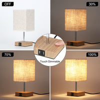 1 x RAW Customer Returns Lightess set of 2 bedside lamps touch dimmable wooden table lamp USB LED table lamp dimmable modern retro fabric shade with E14 light bulb warm white for living room bedroom table children s room, beige - RRP €45.56