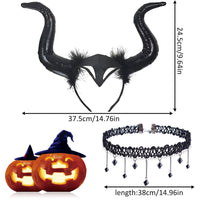 1 x Brand New Queen horns headdress, horn headpiece for women, Halloween headdress horner, 2 pieces queen horns with gothic retro lace necklace, devil horns for carnival, masquerade, cosplay, carnival, fancy dress - RRP €7.04