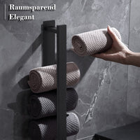 1 x RAW Customer Returns Towel Rack No Drilling, Bathroom Guest Towel Rack, Wall Towel Rack Brushed Silver Stainless Steel, Bath Towel Rack with 2 Towel Hooks Matte Black  - RRP €18.85