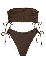 1 x RAW Customer Returns GORGLITTER Bandeau Bikini Women s Set Bikini High Waist Strapless Bikini with Drawstring Bikini Set Plain Two-Piece Swimsuit Swimwear Swimsuit Coffee Brown M - RRP €31.25