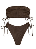 1 x RAW Customer Returns GORGLITTER Bandeau Bikini Women s Set Bikini High Waist Strapless Bikini with Drawstring Bikini Set Plain Two-Piece Swimsuit Swimwear Swimsuit Coffee Brown M - RRP €31.25