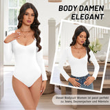 1 x RAW Customer Returns Durio Body Women s Elegant Body Long Sleeve V-Neck Bodysuit Women Sexy Slimming Top Body White L - RRP €23.18