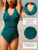 1 x RAW Customer Returns UMIPUBO Swimsuit Women Sexy Swimwear V Neck Slimming Tummy Control Swimsuit Plus Size Swimsuit Push Up Swimwear Blue Green, XXL  - RRP €36.99