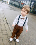 1 x RAW Customer Returns Volunboy Newborn Gentleman Outfits and Coordinates, Bow Shirt and Suspenders Trousers 4 Pieces 3-4 years, White Dots, Size 110  - RRP €31.39