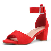 1 x RAW Customer Returns DREAM PAIRS Women s Dress Sandal with Wide Heel Classic Round Toe Heeled Shoes with Buckles and Straps Summer Red Suede SDHS2233W-E Size 41 EUR  - RRP €22.52