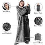 1 x RAW Customer Returns Blanket with sleeves pullover cuddly blanket with hood gray - blanket hoodie, cuddly blanket with sleeves, adult sleeve blanket soft warm, full body blanket as a TV blanket 80 x 180 cm, dark gray - RRP €33.52