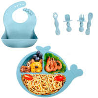 6 x Brand New SILRIVES Baby Silicone Tableware Set, Children s Plate Sets, Non-Slip Tableware Sets With Spoon Divided Plate and Bib, BPA-free Children s Tableware Set for Toddlers Children 4  - RRP €122.4