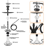 1 x RAW Customer Returns Ryosee 100cm 4 hose shisha set with LED light, 4 connections hookah set made of aluminum tube with molasses catcher, equipped with 4 silicone hoses and handle, shisha with 4 hoses black  - RRP €121.0