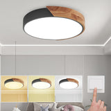 1 x RAW Customer Returns NICEME ceiling lamp, 24w dimmable LED ceiling light wood, selectable 3000k 4500k 6500k via wall switch, 12 inch modern ceiling light for bedroom hallway balcony, black - RRP €35.27