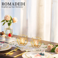 6 x Brand New Romadedi tealight holder candle holder metal gold - set of 6 geometric tealights candle holder pillar candle lantern modern geo decoration for table decoration party wedding living room Christmas - RRP €266.16