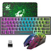 1 x RAW Customer Returns 2.4GHz Keyboard Mouse Gaming Set Wireless Illuminated, 61 Keys Rainbow 3800mAh Rechargeable Mechanical Feel Keyboard, 2400 DPI Rainbow Light LED 6 Buttons Mouse, Compatible PC-Black - RRP €45.98