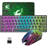 1 x RAW Customer Returns 2.4GHz Keyboard Mouse Gaming Set Wireless Illuminated, 61 Keys Rainbow 3800mAh Rechargeable Mechanical Feel Keyboard, 2400 DPI Rainbow Light LED 6 Buttons Mouse, Compatible PC-Black - RRP €45.98