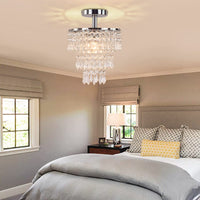 1 x RAW Customer Returns Grehge handelier Chrome Crystal Pendant Light Flush Mount Ceiling Light Chandelier Adjustable Length Crystal Chandelier for Hallway Bedroom Dining Room Girls Room Cabinet E26 - RRP €38.94