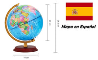 1 x RAW Customer Returns Exerz 20cm Illuminated Globe Wooden Base - Spanish Map - Political Map During the Day - Star Constellation Night - LED Light Lamp - RRP €49.99