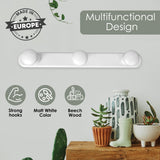 1 x RAW Customer Returns Kukicu White Wooden Wall Coat Rack 3 Hooks Wall Hooks Nordic Design for Entrance Bedroom Living Room Kids White - RRP €15.5