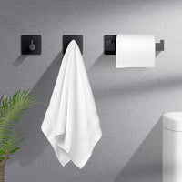 4 x RAW Customer Returns Toilet Paper Holder No Drilling, Stainless Steel Self-Adhesive Toilet Paper Holder with 2 Towel Hooks, Toilet Paper Holder Roll Holder for Bathroom and Kitchen, Toilet Paper Holder Black 1  - RRP €58.76