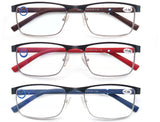 1 x RAW Customer Returns MODFANS 3 Pack Reading Glasses Men Women Blue Light Filter Metal Frame Rectangle Style Stainless Steel Material Red Blue Brown - RRP €21.56