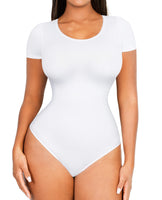 1 x RAW Customer Returns FeelinGirl Seamless Short Sleeve Bodysuit for Women Tummy Control Shapewear Bodysuit Round Neck Thong Sculpting Tops - White, M L - RRP €20.16