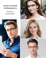 1 x Brand New LUFF Reading Glasses Men Women - Anti-Blue Light Lightweight Computers HD Reader Fashion Clear Eyeglasses 4 PACK - RRP €19.99