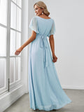 1 x RAW Customer Returns Ever-Pretty Evening Dress Women Elegant Empire Style V-Neck Short Sleeves Long Chiffon Evening Dress Sky Blue 40 - RRP €72.99