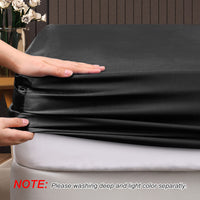 1 x RAW Customer Returns PiccoCasa fitted sheet satin bed sheet 180x200cm fitted sheet up to 35cm topper height with elastic band black 180x200x35cm - RRP €29.99