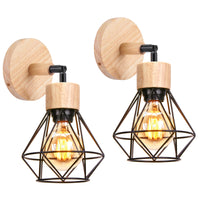 1 x RAW Customer Returns TOKIUS Set of 2 Wall Lamps Vintage 16 cm Wall Light Indoor Industrial Design Retro E27 Lamp Made of Wood Iron Cage Lampshade Adjustable Ceiling Light for Hallway Living Room Black  - RRP €27.5