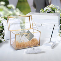 1 x RAW Customer Returns SUMNACON Wedding Gift Card Box Made of Glass Metal with Lock for Anniversary Christmas Wedding Birthday Baby Shower Party Gift Decoration Golden Rectangle  - RRP €50.41