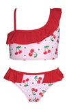 1 x Brand New SHEKINI Kids Two-Piece Swimsuits Girls Asymmetrical Shoulder Cute Bikini Ruffle Tankini Girls Bikini 2 Piece Beach Bikini for 6-14 Years 12 14Y, Red  - RRP €23.35