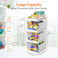 1 x RAW Customer Returns Lifewit Stackable Storage Boxes, 4 Tier Basket Rack for Wardrobe, Kitchen Cart for Vegetables, Cupboard, White, 35 x 30 x 72 cm - RRP €30.24