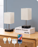 1 x RAW Customer Returns EDISHINE LED bedside lamp touch dimmable set of 2, modern table lamp, small lamp, with charging function, 2 USB ports, for decorative bedroom, living room, windowsill, gift, pleated - RRP €40.88