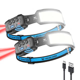 1 x RAW Customer Returns Smiling Shark Headlamp, 2 Pack Headlamp 7 White Light 270 Lighting Width With Motion Sensor Bright Red Taillight For Camping Fishing Repairing, Headlamp Head Lamp LED Rechargeable - RRP €59.99