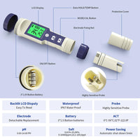 1 x RAW Customer Returns Water Quality Tester 5-In-1 PH Salinity Temp TDS EC Meter with 3 Buffer Powders Water Tester With Backlight Temperature Tester Pocket Tester Kit for Pools, Drinking Water, Aquariums - RRP €24.19